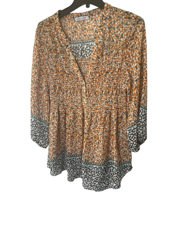 figueroa & flower Tops - Figueroa & Flower Orange Floral Button Down Elastic Waist Mini Dress Women’s XL
